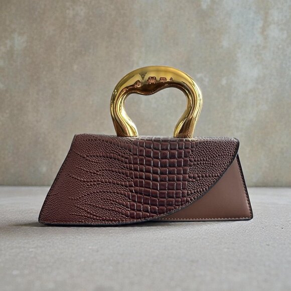 Handbags - Brown snake skin small clutch with gold handle
